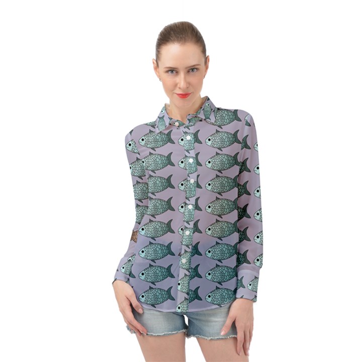 Fishes Pattern Background Theme Art Long Sleeve Chiffon Shirt