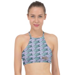 Fishes Pattern Background Theme Art Racer Front Bikini Top by Vaneshop