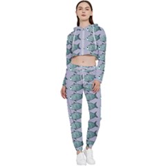 Fishes Pattern Background Theme Art Cropped Zip Up Lounge Set by Vaneshop