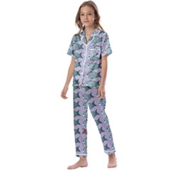 Fishes Pattern Background Theme Art Kids  Satin Short Sleeve Pajamas Set by Vaneshop