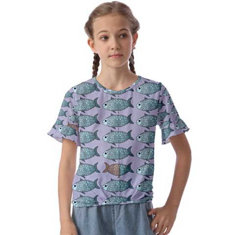 Fishes Pattern Background Theme Art Kids  Cuff Sleeve Scrunch Bottom Tee by Vaneshop