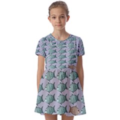 Fishes Pattern Background Theme Art Kids  Short Sleeve Pinafore Style Dress by Vaneshop