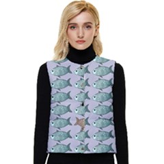 Fishes Pattern Background Theme Art Women s Short Button Up Puffer Vest by Vaneshop