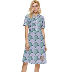 Fishes Pattern Background Theme Art Button Top Knee Length Dress