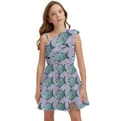 Fishes Pattern Background Theme Art Kids  One Shoulder Party Dress by Vaneshop