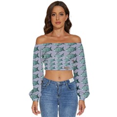 Fishes Pattern Background Theme Art Long Sleeve Crinkled Weave Crop Top by Vaneshop