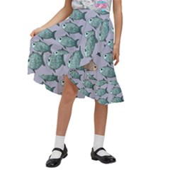 Fishes Pattern Background Theme Art Kids  Ruffle Flared Wrap Midi Skirt by Vaneshop