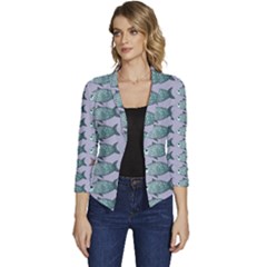 Fishes Pattern Background Theme Art Women s Casual 3/4 Sleeve Spring Jacket