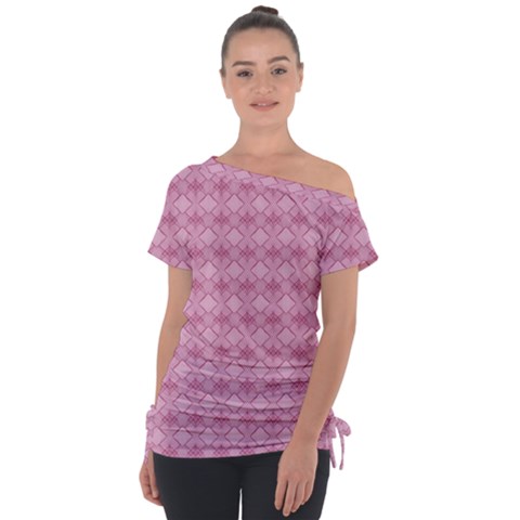 Pattern Print Floral Geometric Off Shoulder Tie-up Tee by Vaneshop