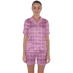 Pattern Print Floral Geometric Satin Short Sleeve Pajamas Set by Vaneshop