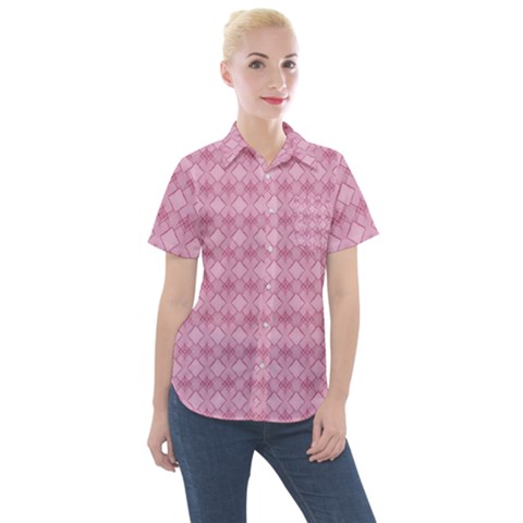 Pattern Print Floral Geometric Women s Short Sleeve Pocket Shirt by Vaneshop