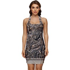 Zebra Abstract Background Sleeveless Wide Square Neckline Ruched Bodycon Dress