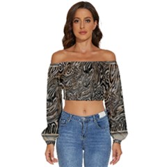 Zebra Abstract Background Long Sleeve Crinkled Weave Crop Top by Vaneshop