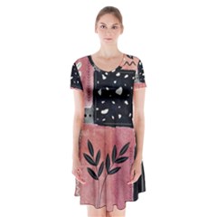 Floral Wall Art Short Sleeve V-neck Flare Dress by Vaneshop