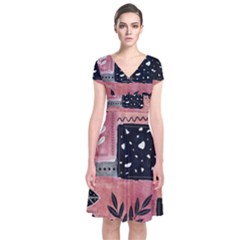 Floral Wall Art Short Sleeve Front Wrap Dress by Vaneshop