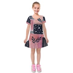 Floral Wall Art Kids  Short Sleeve Velvet Dress by Vaneshop