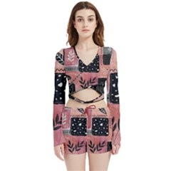 Floral Wall Art Velvet Wrap Crop Top And Shorts Set by Vaneshop