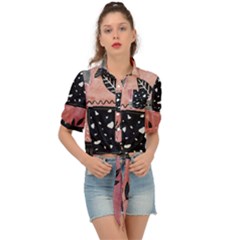 Floral Wall Art Tie Front Shirt 