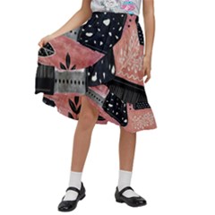 Floral Wall Art Kids  Ruffle Flared Wrap Midi Skirt