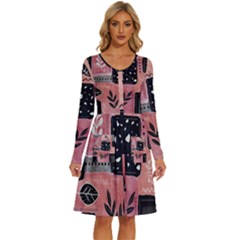 Floral Wall Art Long Sleeve Dress With Pocket by Vaneshop