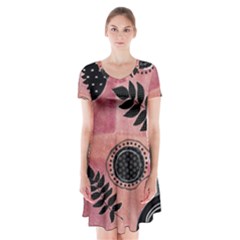 Abstract Pattern Floral Wall Art Short Sleeve V-neck Flare Dress by Vaneshop