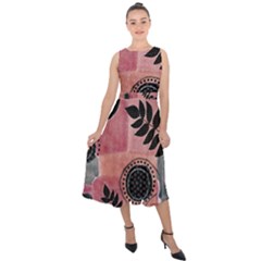 Abstract Pattern Floral Wall Art Midi Tie-back Chiffon Dress by Vaneshop