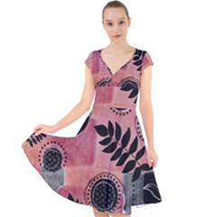 Abstract Pattern Floral Wall Art Cap Sleeve Front Wrap Midi Dress by Vaneshop