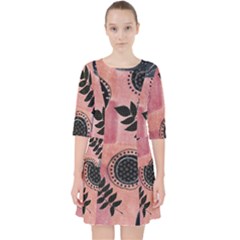 Abstract Pattern Floral Wall Art Quarter Sleeve Pocket Dress by Vaneshop