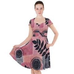 Abstract Pattern Floral Wall Art Cap Sleeve Midi Dress by Vaneshop