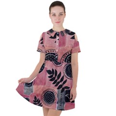 Abstract Pattern Floral Wall Art Short Sleeve Shoulder Cut Out Dress  by Vaneshop