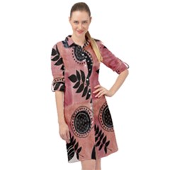 Abstract Pattern Floral Wall Art Long Sleeve Mini Shirt Dress by Vaneshop