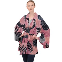 Abstract Pattern Floral Wall Art Long Sleeve Velvet Kimono  by Vaneshop