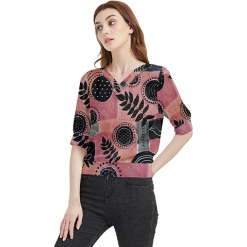 Abstract Pattern Floral Wall Art Quarter Sleeve Blouse by Vaneshop