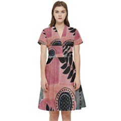 Abstract Pattern Floral Wall Art Short Sleeve Waist Detail Dress by Vaneshop