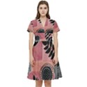 Abstract Pattern Floral Wall Art Short Sleeve Waist Detail Dress View1