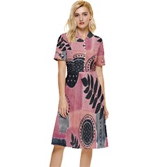 Abstract Pattern Floral Wall Art Button Top Knee Length Dress