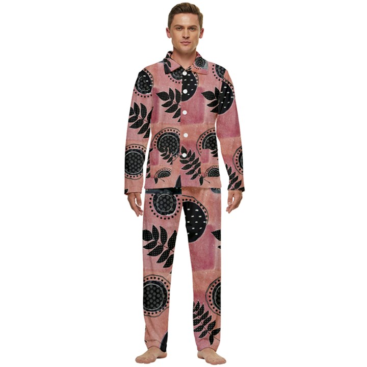 Abstract Pattern Floral Wall Art Men s Long Sleeve Velvet Pocket Pajamas Set