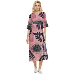 Abstract Pattern Floral Wall Art Double Cuff Midi Dress by Vaneshop