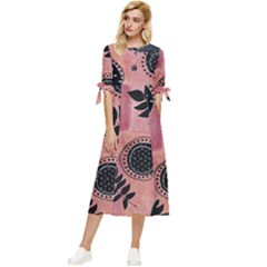 Abstract Pattern Floral Wall Art Bow Sleeve Chiffon Midi Dress by Vaneshop