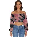 Abstract Pattern Floral Wall Art Long Sleeve Crinkled Weave Crop Top View1