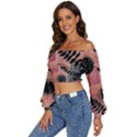 Abstract Pattern Floral Wall Art Long Sleeve Crinkled Weave Crop Top View2