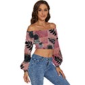 Abstract Pattern Floral Wall Art Long Sleeve Crinkled Weave Crop Top View3