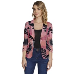 Abstract Pattern Floral Wall Art Women s One-button 3/4 Sleeve Short Jacket