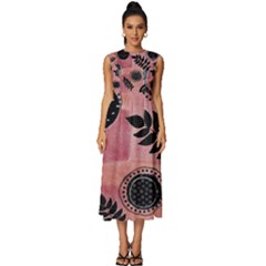 Abstract Pattern Floral Wall Art Sleeveless Round Neck Midi Dress by Vaneshop