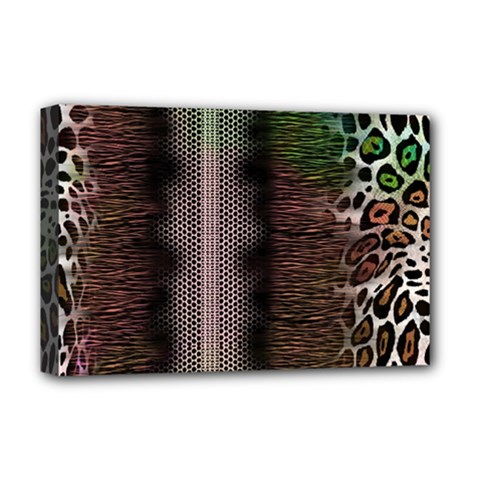 Leopard Animal Shawl Honeycomb Deluxe Canvas 18  X 12  (stretched) by Vaneshop