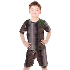 Leopard Animal Shawl Honeycomb Kids  Tee And Shorts Set by Vaneshop