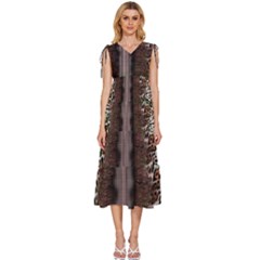 Leopard Animal Shawl Honeycomb V-neck Drawstring Shoulder Sleeveless Maxi Dress