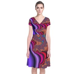 Colorful Piece Abstract Short Sleeve Front Wrap Dress