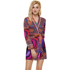 Colorful Piece Abstract Long Sleeve Satin Robe by Vaneshop