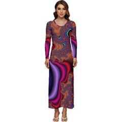 Colorful Piece Abstract Long Sleeve Longline Maxi Dress